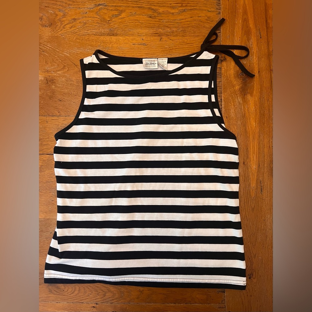 Women’s Black and White Striped Sleeveless Top Jason Maxwell Large